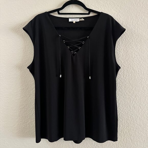 Black Calvin Klein Sleeveless Lace Up Top - Picture 1 of 4